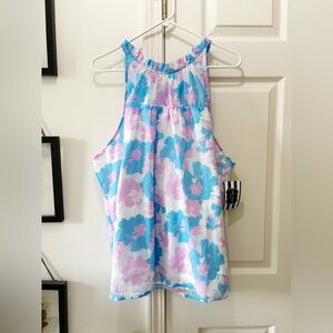 Vibrant Floral Halter Top - Blue and Pink